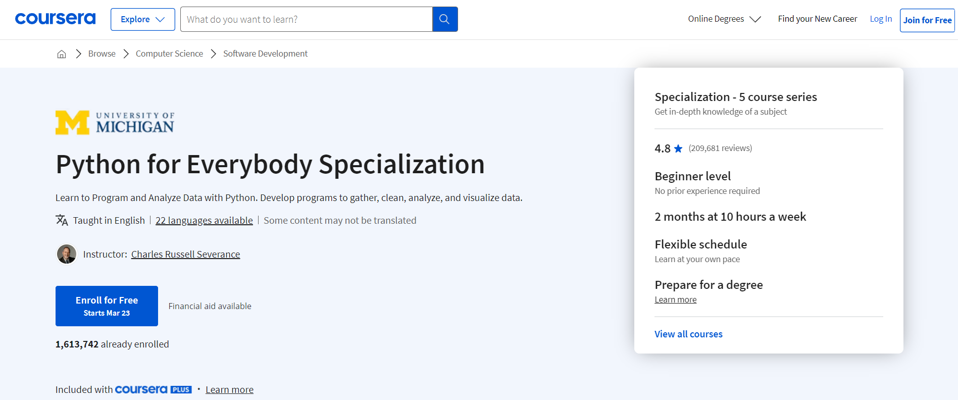 Python For Everybody Specialization